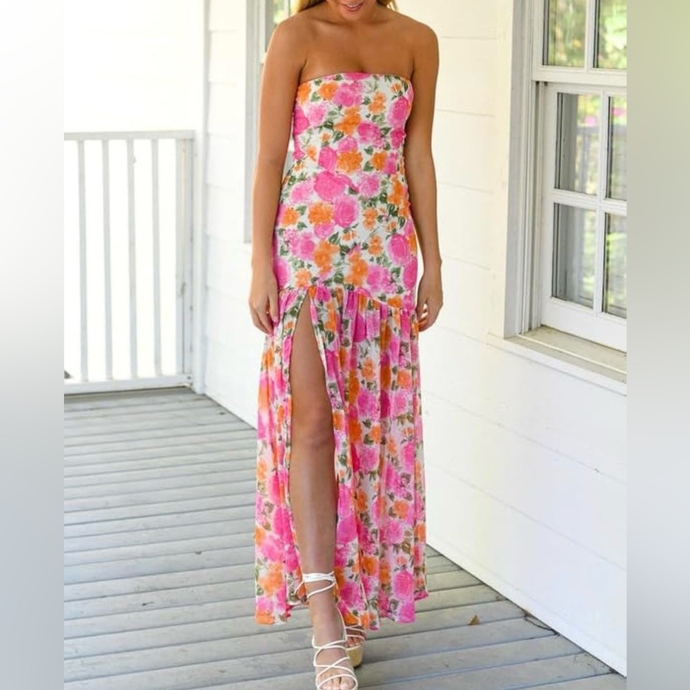 Floral Pink and Orange Maxi Dress
